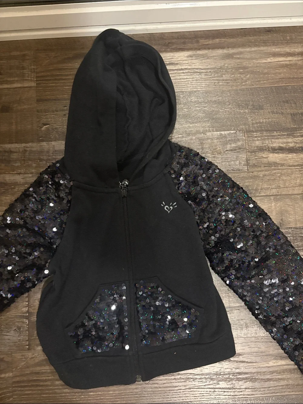 Justice Black Hoodie with Sequin Sleeves